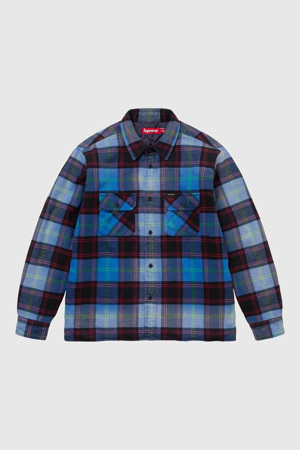 Supreme Quilted Plaid Shirt Blue