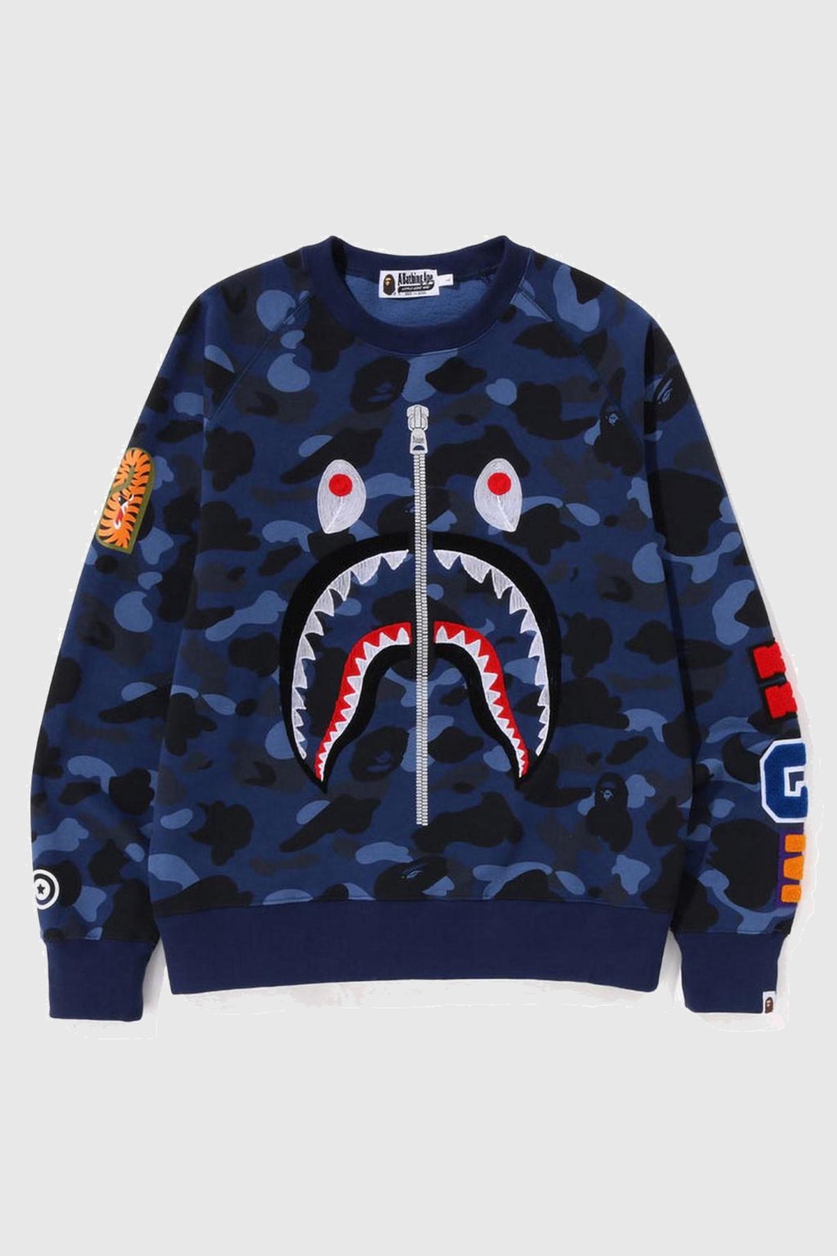 BAPE Color Camo Embroidery Shark Crewneck Navy
