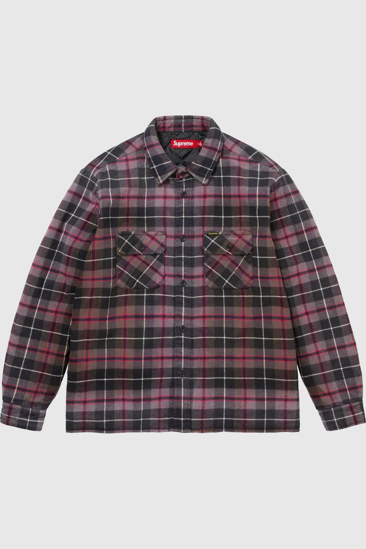 Supreme Quilted Plaid Shirt Grey
