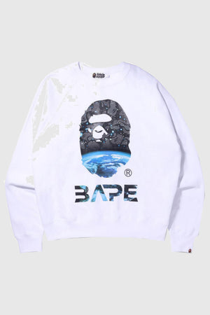 BAPE Space Camo Ape Head Loose Fit Crewneck White