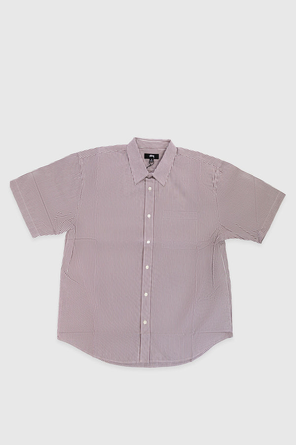 Stussy Boxy Ss Shirt 8 Ball - Burgundy Stripe