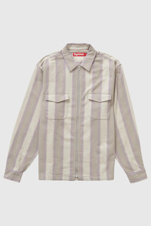Supreme Stripe Flannel Zip Up Shirt Grey