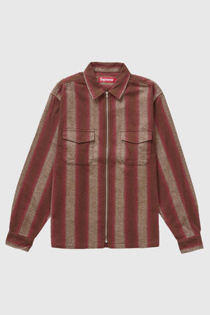 Supreme Stripe Flannel Zip Up Shirt Brown