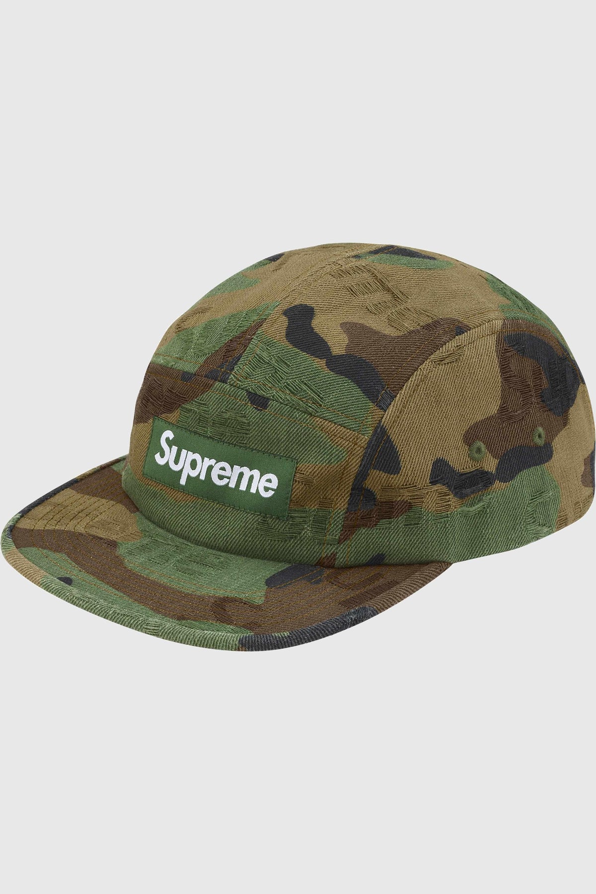 Supreme Supreme Jacquard Logos Denim Camp Cap (SS25) - Woodland Camo